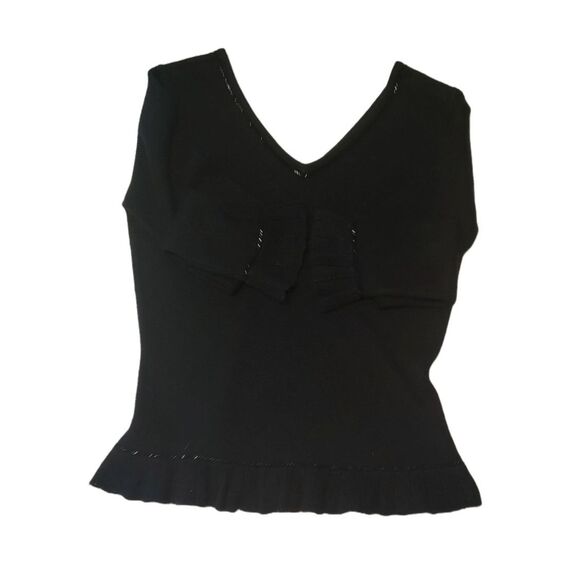 Tommy Hilfiger Black Beaded V-neck Ruffle Sweater Size S/P - Picture 6 of 6